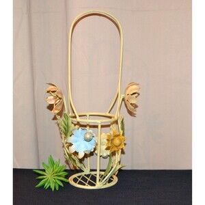 Vintage Tole Bottle Caddy with Floral Print Italian Regency Cottage Chic